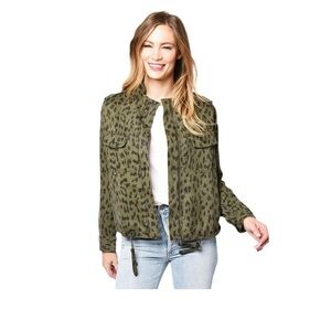 Rails Collins Leopard Military Jacket in Sage Green